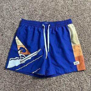 Duvin Shorts Mens Large Blue Orange Swim Trunks Surf Graphic Boardshorts